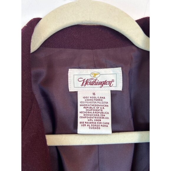 Worthington Women's Size 16 Burgundy Blazer 100% Wool Office Career - Picture 6 of 16